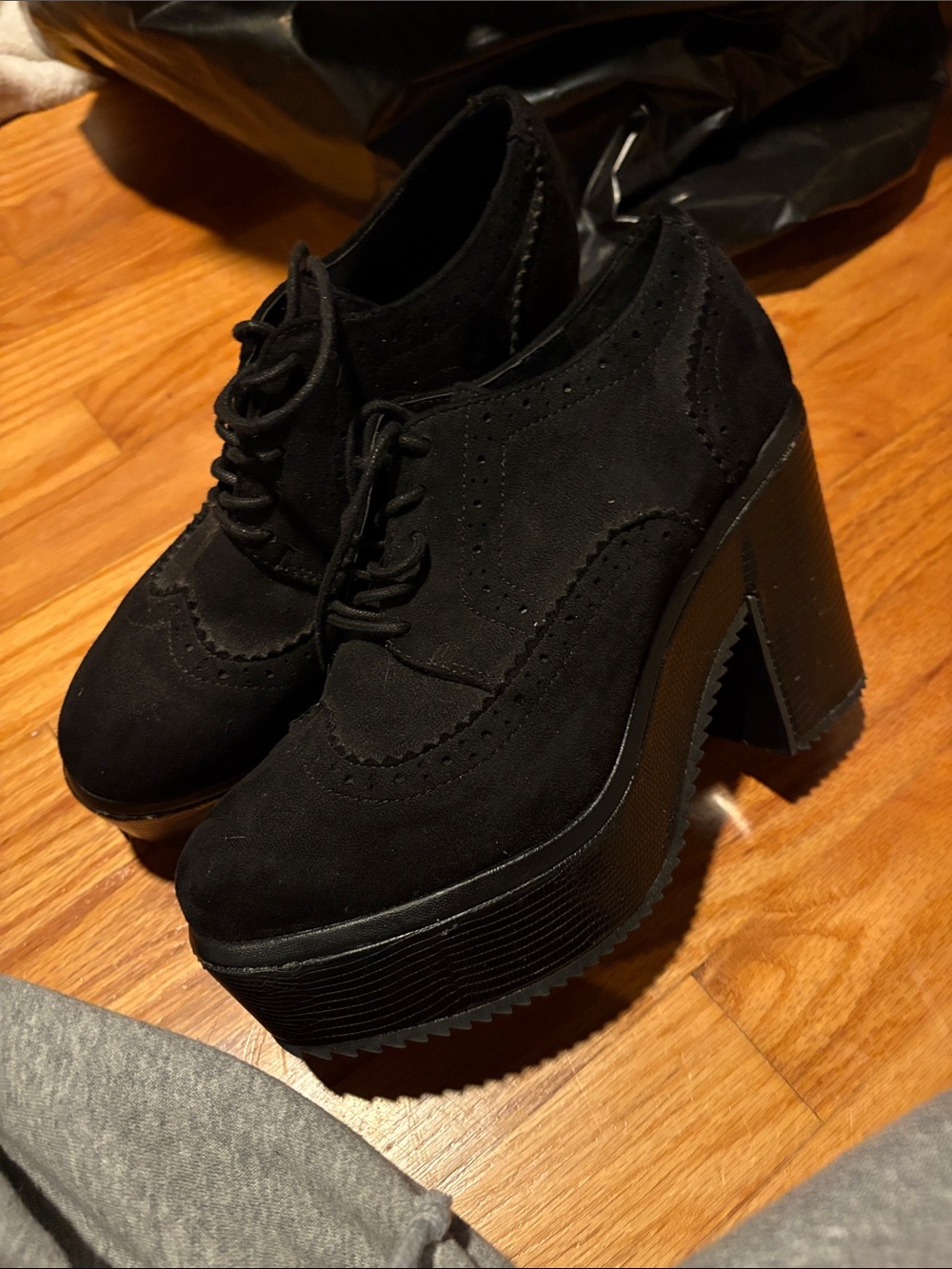 Black Suede Platform Lace-Up Heels